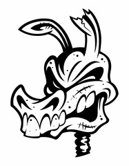 Cartoon style smiling donkey skull, cartoon animal character, isolated on white background.