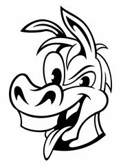 Cartoon style smiling donkey, cartoon animal character, isolated on white background.