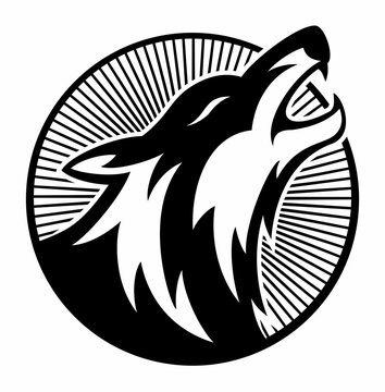 Vector wolf head image in the circle, wolf head logo design concept. Howling wolf vector image.