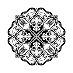 Black and white circle flower pattern in vintage mandala style for tattoos, fabrics or decorations and more