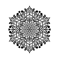 Black and white circle flower pattern in vintage mandala style for tattoos, fabrics or decorations and more