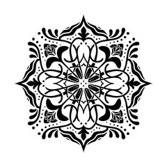 Black and white circle flower pattern in vintage mandala style for tattoos, fabrics or decorations and more