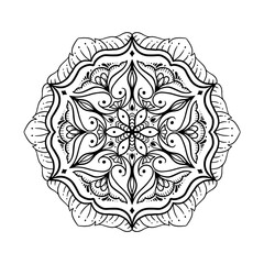 Black and white circle flower pattern in vintage mandala style for tattoos, fabrics or decorations and more