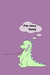 very busy cute dinosaur. drawing for a phone case on a lilac background