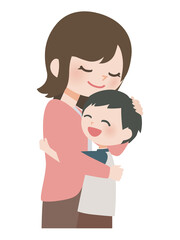 抱き合う母子のイラスト