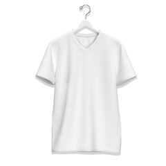 White T-shirt on a hanger. 3D rendering, mockup