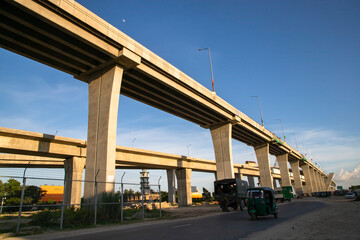 Fototapeta na wymiar Skyward view of Padma multipurpose bridge in Munshigonj-Dhaka, Bangladesh