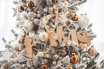 Christmas background. Xmas celebration. Christmas tree. Decorated christmas tree.