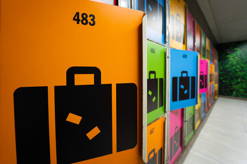 Colorful lockers for luggages in a train station