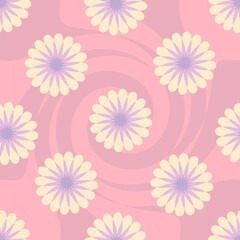 Fototapeta na wymiar Groovy seamless pattern with abstract flowers in 1960 style. Floral aesthetic print for fabric, paper, stationery. Retro vector illustration for decor and design.