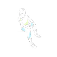 Vector illustration of a sitting woman drawn in line-art style