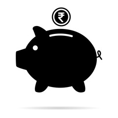 Piggy bank flat icon, sign vector with rupee web symbol. Money income, economic graphic button