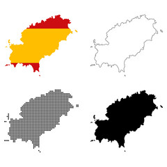 Set of Ibiza high detail map island, spanish region flat sign, web design vector illustration