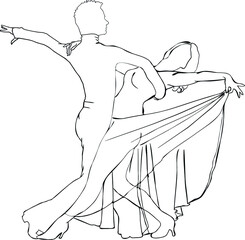Couple dancing passionate dance. Suitable for waltz and others. illustration, freehand drawing. Fictional characters