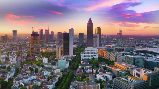 Frankfurt am main skyline aerial view germany city frankfurt at sunset.
