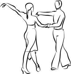 Rumba dance to latin music. Cartoon motion of adult woman and man dancers, couple of performers dancing in the ballroom isolated on white.Fictional characters
