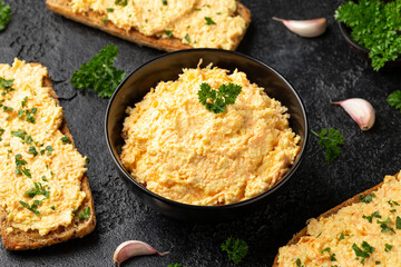Tasty Cheese, carrot salad served on top of bread