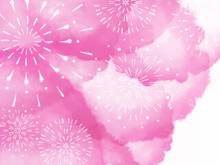 背景素材　にじんだピンクの水彩絵具と花火　ピンク