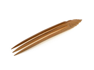 Hair pins made of wood, handmade for long hairstyle. Environmental friendliness and care for the environment. Isolate on white background