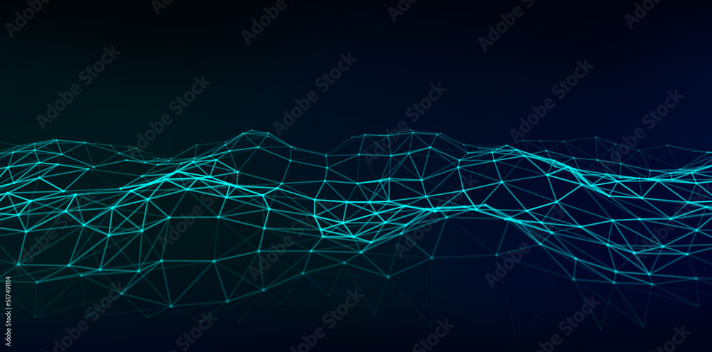 Poster futuristic moving wave. digital background with moving glowing particles and lines. big data visuali