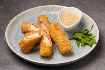 cordon bleu appetizer with cheese and deep-fried ham