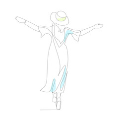 Walking woman vector illustration drawn in line art style