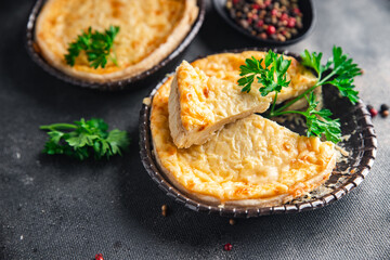 savory pie cheese filling fresh healthy meal food snack diet on the table copy space food background rustic top view