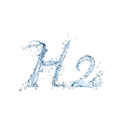 Fototapeta na wymiar Chemical formula H2 made of water on white background
