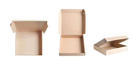 Set with cardboard boxes on white background. Banner design