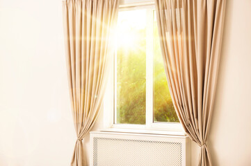 Bright sun shining through window with stylish curtains - Powered by Adobe