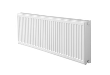 Modern panel radiator on white background. Heating system