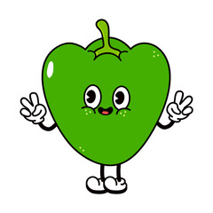 Cute funny red pepper waving hand character. Vector hand drawn traditional cartoon vintage, retro, kawaii character illustration icon. Isolated on white background. Pepper character concep