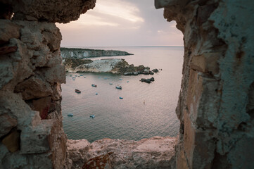 Italy, July 2022: architectural details, at sunset, on the island of San Nicola Isole Tremiti