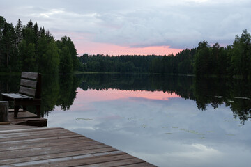 Summer sunset by the lake in eastern Finland 