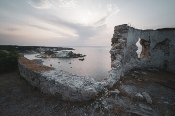 Italy, July 2022: architectural details, at sunset, on the island of San Nicola Isole Tremiti