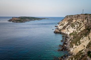 Italy, July 2022: architectural details, at sunset, on the island of San Nicola Isole Tremiti
