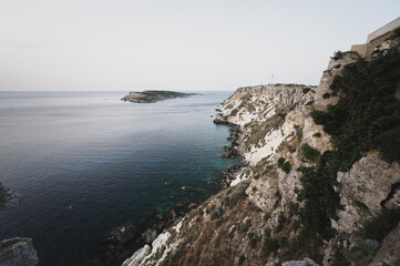 Italy, July 2022: architectural details, at sunset, on the island of San Nicola Isole Tremiti