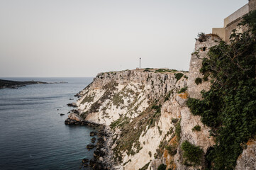 Italy, July 2022: architectural details, at sunset, on the island of San Nicola Isole Tremiti