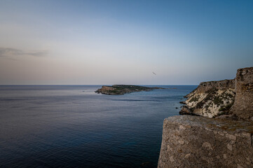 Italy, July 2022: architectural details, at sunset, on the island of San Nicola Isole Tremiti