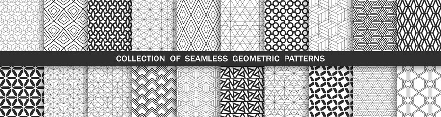 Collection of monochrome seamless ornamental vector patterns. Geometric oriental design - endless black and white backgrounds. Textile prints