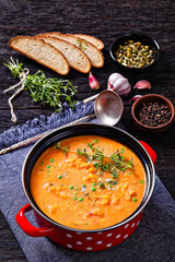 roast sweet potato and carrot soup with green peas