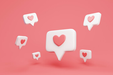 Like heart icon on a pink background. Like symbol for social media concept. 3d illustration