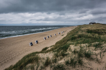 dune landscape at the west beach in List a t the island of Sylt in Germany with north sea view at...