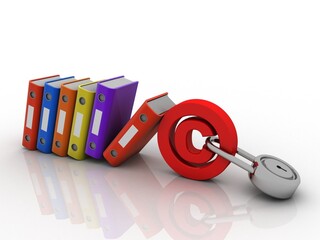3d illustration Office folders with copyright lock
