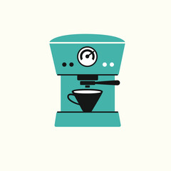 Automatic coffee maker illustration. Coffee machine with a cup of hot drink flat isolated vector. Vintage element for cafe, menu, shop