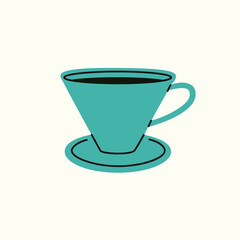 Cup of fresh tea or coffee vector Illustration. Green mug and saucer flat style .Decorative design for cafeteria, posters, banners, coffee shop