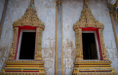 Details and fragments of old traditional buddhist temple in Thailand