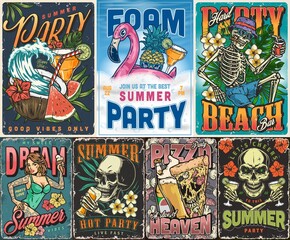 Summer party set colorful posters