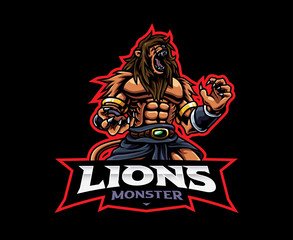 Lion mascot logo design. Lion warrior vector illustration. Logo illustration for mascot or symbol and identity, emblem sports or e-sports gaming team