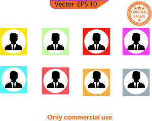 Icon set of business man. Bundle of  man avatar. Male characters faces. Avatar collection. Vector illustration in flat style. 